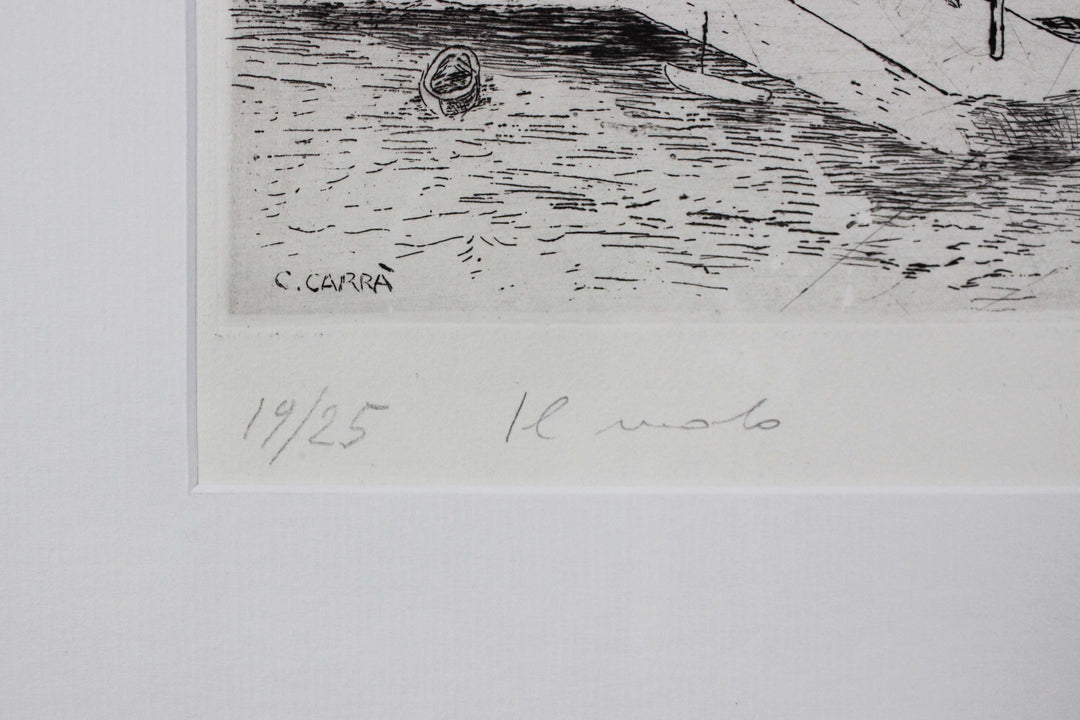 Carlo Carrà, Il molo, 1924, Acquaforte su rame originale firmata - EmporiumArt