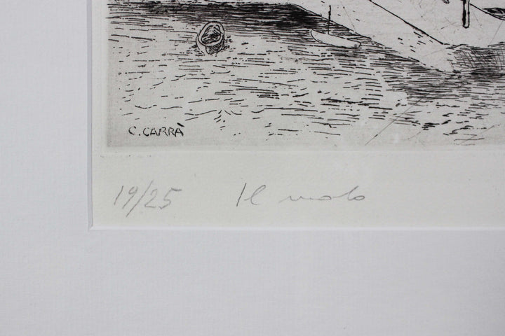 Carlo Carrà, Il molo, 1924, Acquaforte su rame originale firmata - EmporiumArt