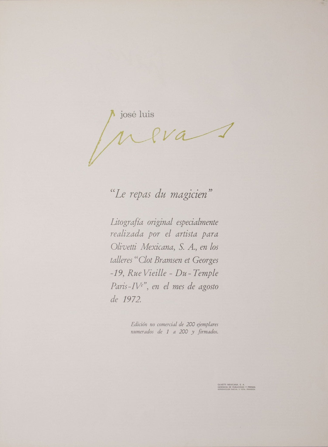 CUEVAS José Luis, Le repas du magicien, 1972, Litografia originale firmata - EmporiumArt