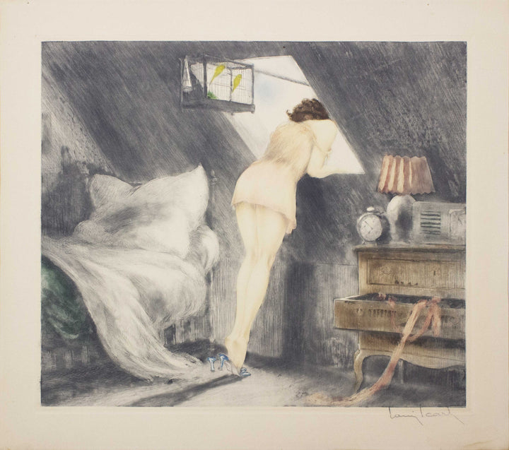 ICART Louis, Attic room, 1940, Original signed etching