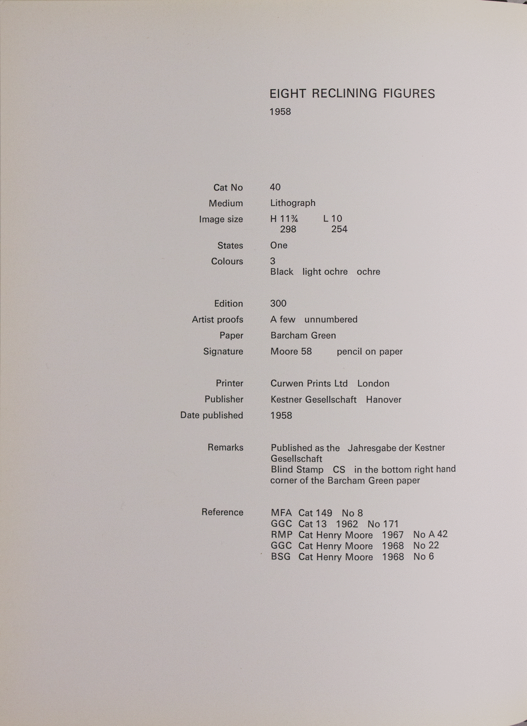 MOORE Henry, Huit figures allongées, 1958, Lithographie originale signée