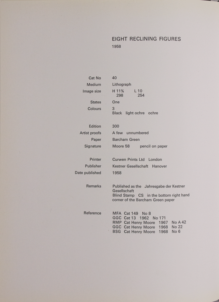 MOORE Henry, Huit figures allongées, 1958, Lithographie originale signée