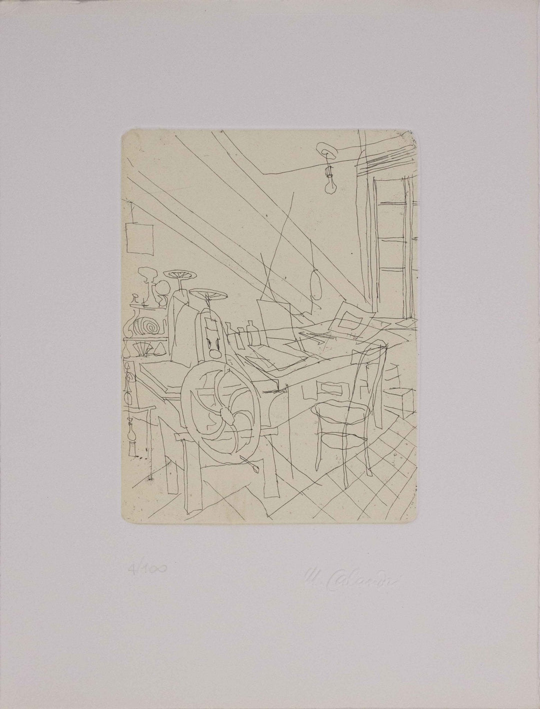 CALANDRI Mario, Lo studio dell'artista, 1951, Incisione originale firmata - EmporiumArt