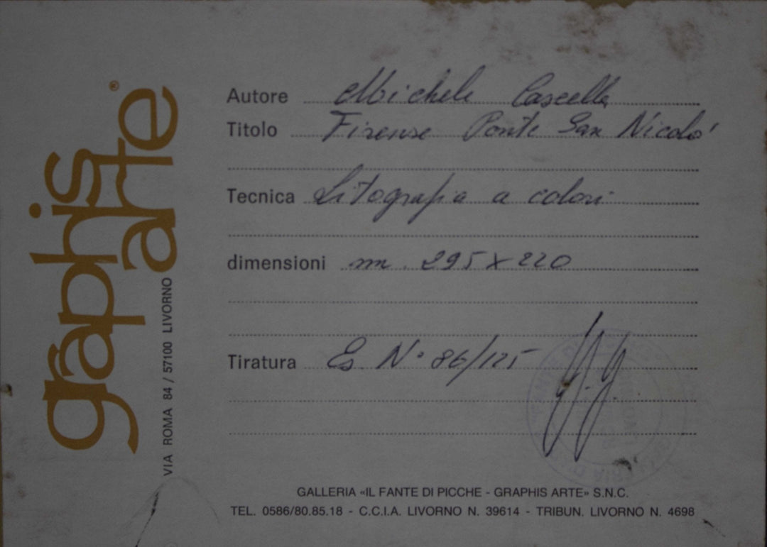 CASCELLA Michele, Firenze Ponte San Nicolò, 1953-60, Litografia originale firmata - EmporiumArt