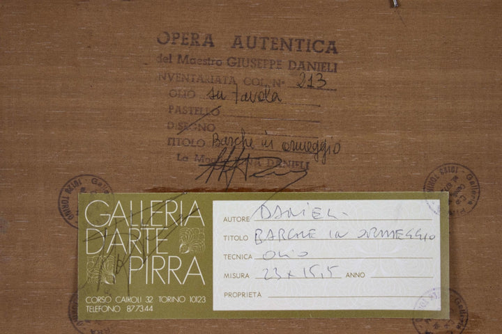 DANIELI Giuseppe, Barche in ormeggio, Olio su tavola di legno firmato - EmporiumArt