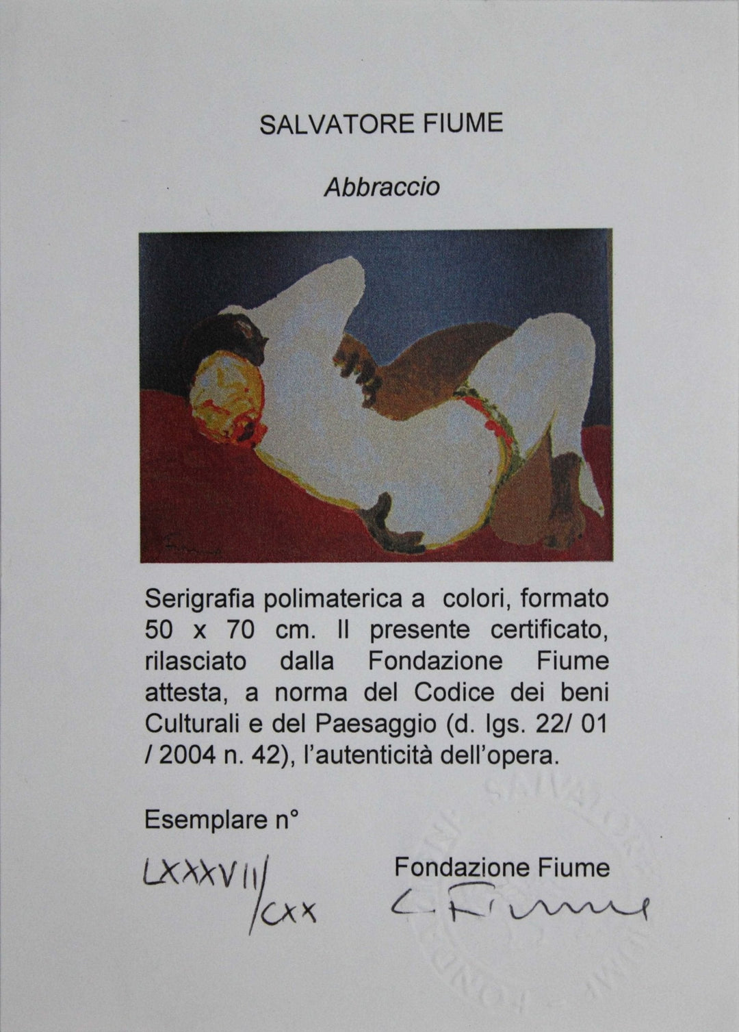 FIUME Salvatore, Abbraccio, Serigrafia originale firmata - EmporiumArt