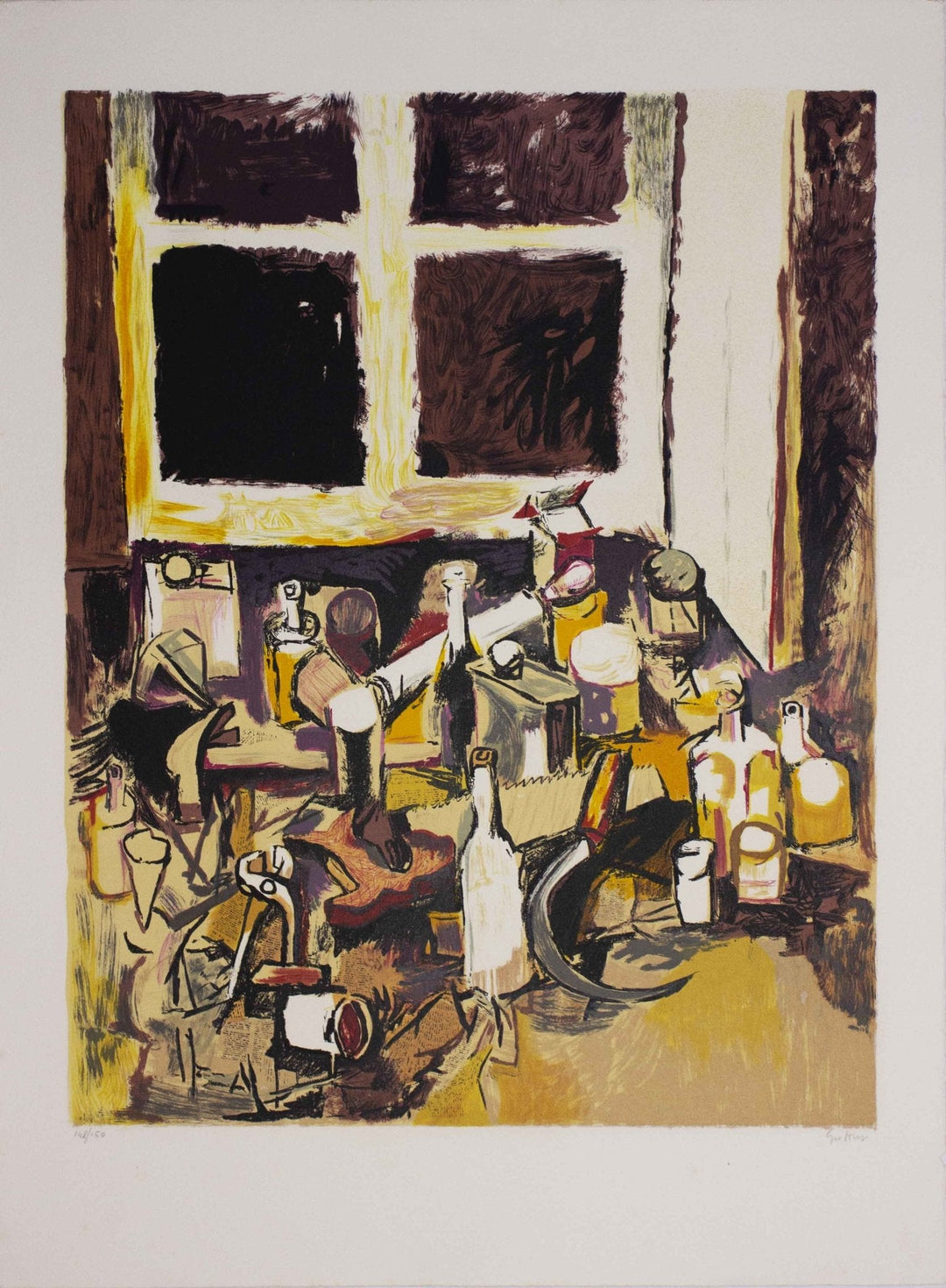 GUTTUSO Renato, Oggetti sul tavolo e finestra di sera, 1982, Litografia originale firmata - EmporiumArt